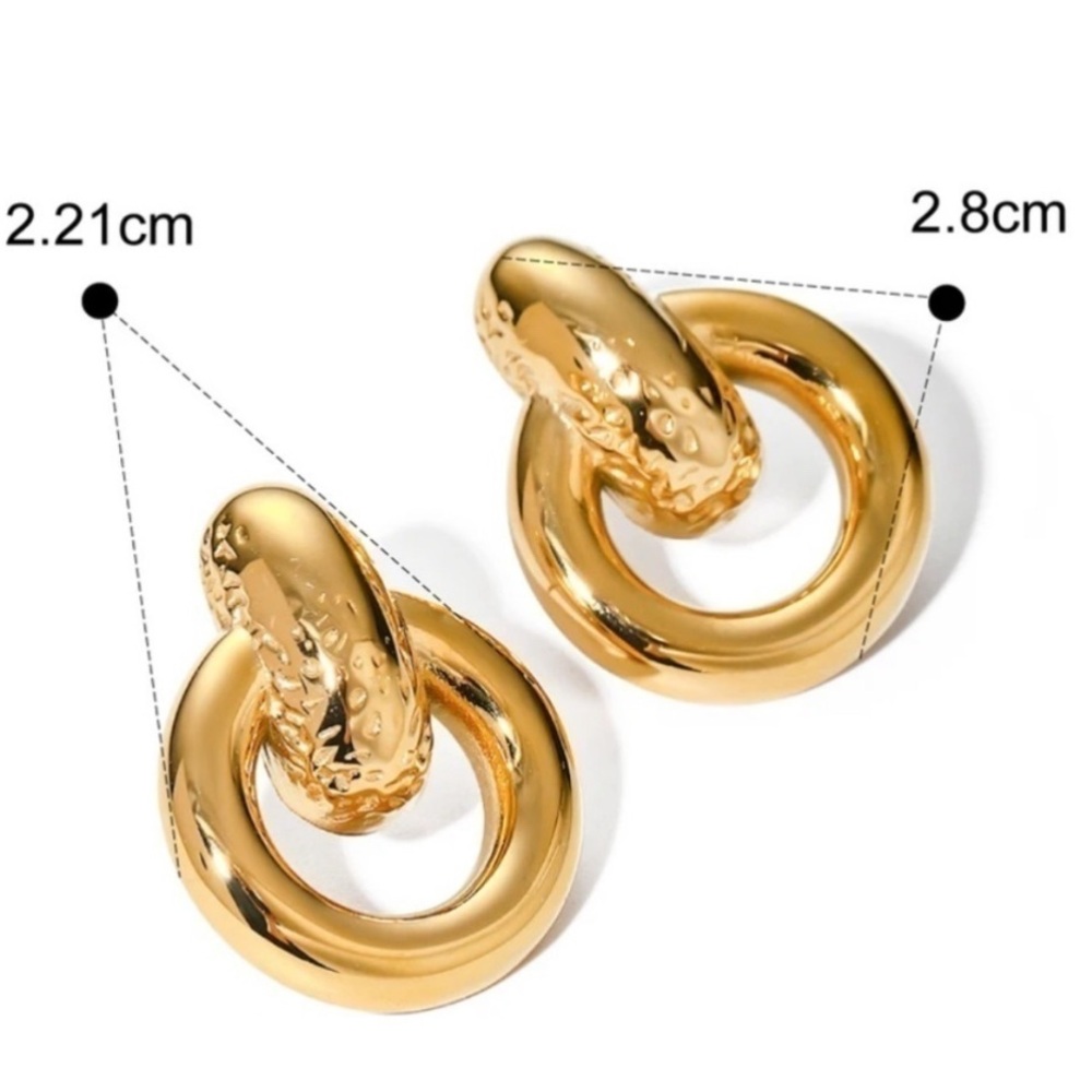 ✨Gold Textured Double Hoop Earrings | 18k Gold Plated Stainless Steel Studs✨ - Picture 2 of 3